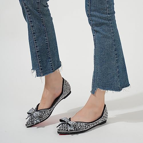 Image of Flats Shoes Women Rhinestone Square Fashion Ballet Flats Wedding Flats for Women Comfortable Slip on Low Heel Dress Shoes
