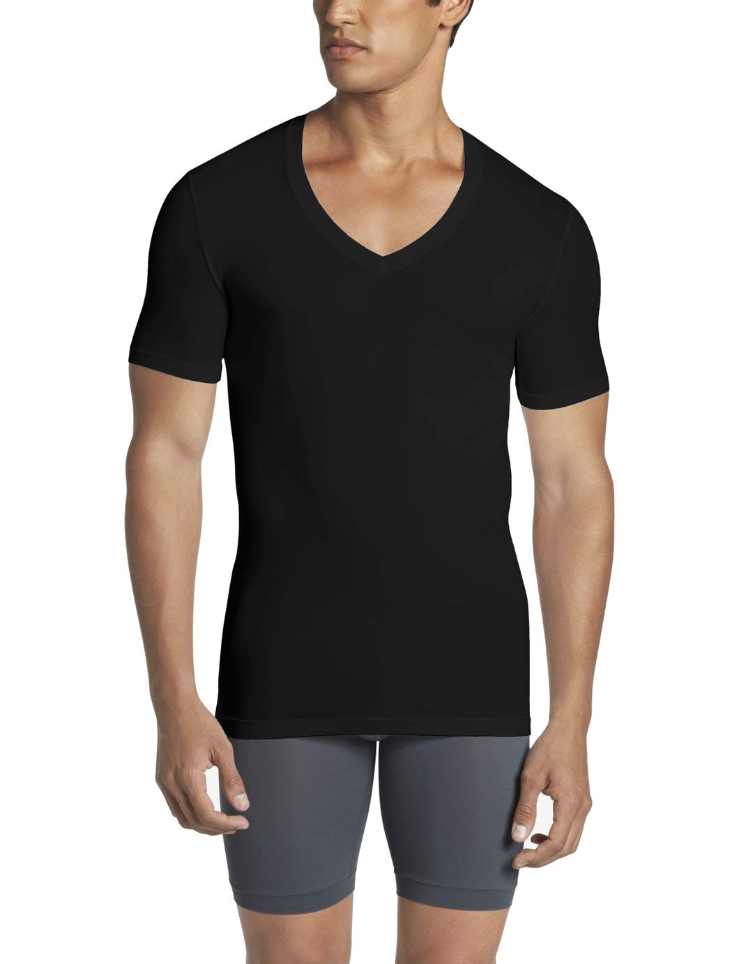 Tommy JohnMen's Supima Cool Cotton Deep V-Neck Shirt, Soft Stretch Fabric, Stay-Tuck Design, Short Sleeve Undershirt