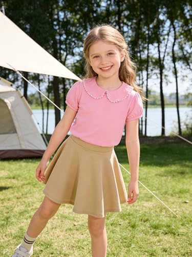 Image of 12M-14Y Toddler Baby Girls Peter Pan Collar Blouse Kids Girl Solid Color Puff Sleeve T-Shirts Casual Tee Tops