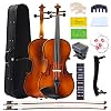 1/2 Acoustic Violin for Beginners, Full Size Solidwood Fiddle Set for Kids and Adults with Hard Case, 2 Bows, Extra Strings, Shoulder Rest, Rosin, Clip-on Tuner, Fingerboard Stickers, and Mute.