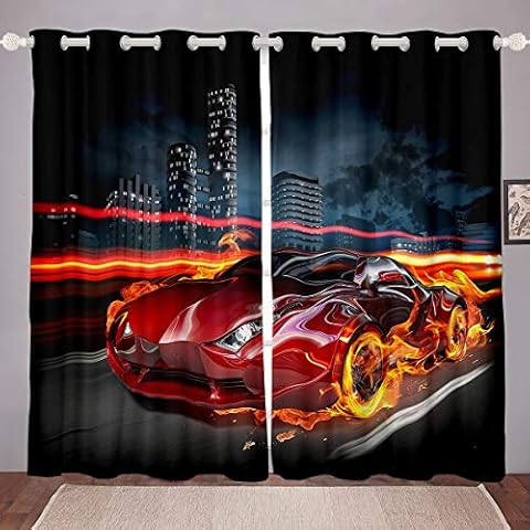 Loussiesd 3D Red Sports Car Curtains Cover