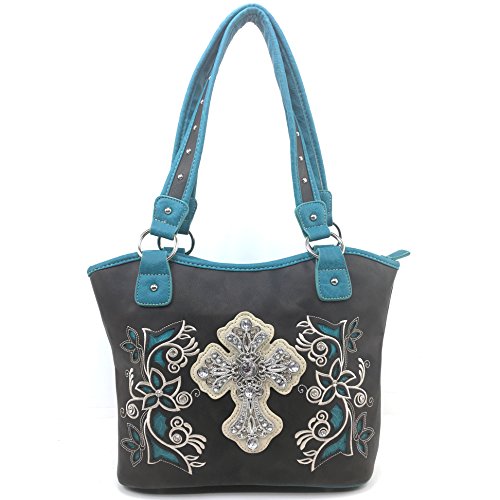 Justin West Embroidery Floral Silver Cross Concealed Carry Handbag Purse Wallet product thumbnail 9