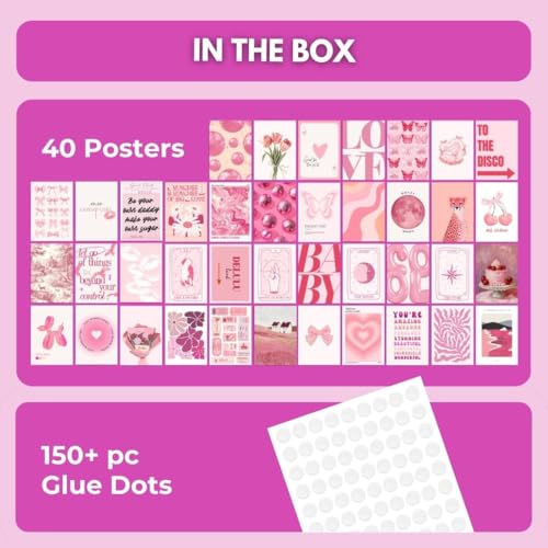 Image of auraposter Paper Pink Coquette Room Decor Aesthetic Set of 40 - Girly Wall Decor, Light Pink Posters for Room Aesthetic Pictures, Vintage Coquette Decor Downtown Collage Kit for Teen Girl Dorm (4x6)