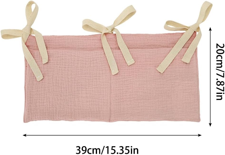 Ykybhx 1 Pack Baby Crib Hanging Storage Bag Cotton 2-Pockets Baby Crib Bedside Organizer Multifunctional Hanging Pocket for Storage Diapers Toys Clothing Bottle 08