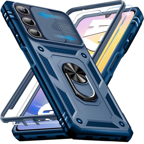 Coque Samsung Galaxy A25 5G bleu robuste avec anneau support et verre