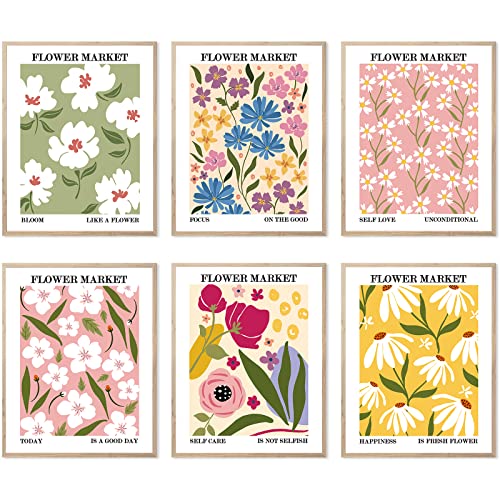 HOGEBIG Stampe artistiche da parete colorate e minimaliste, con motivo floreale e floreale, decorazione artistica da parete per galleria stampe estetiche (27.9x35.6 cm senza cornice)