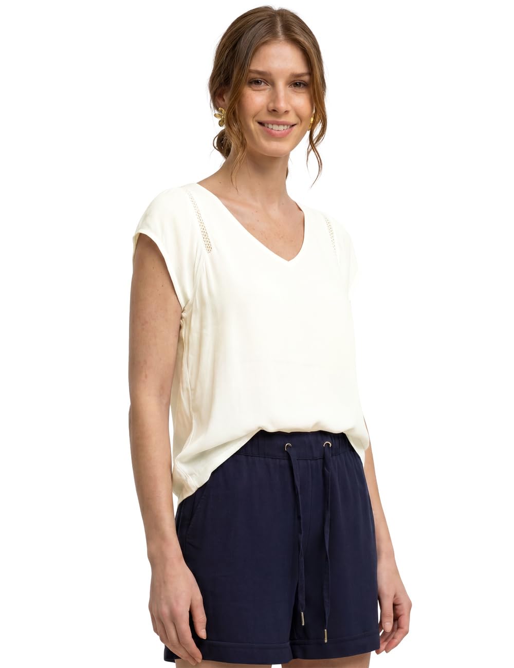 Street One Dropped Shoulder Shirt with V-Neck Off White 46