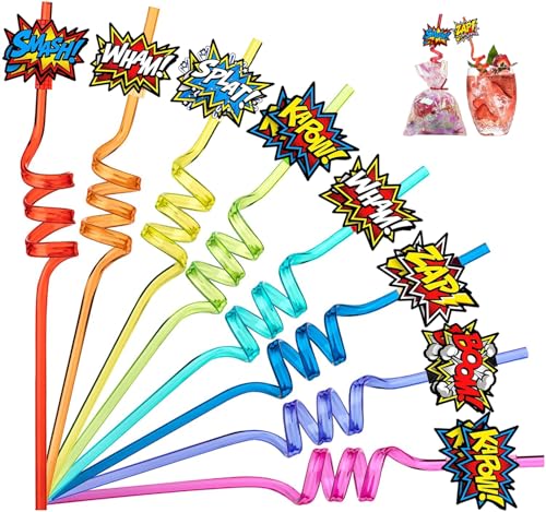Lot de 16 décorations d'anniversaire de super-héros - Petit cadeau d'anniversaire d'enfant - Pailles réutilisables - Cadeau d'anniversaire d'enfant