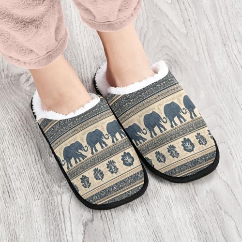 Elephant Blue Bohemian Slippers For Women Men Soft Memory Foam Non-Slip Animal Winter Indoor House Shoes Travel Slipper4