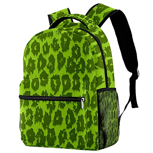 Sac à dos de voyage campus motif léopard vert avec porte-bouteille pratique pour ados