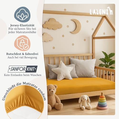 Laleni Jersey Spannbettlaken, 55x90cm, für Baby Beistellbett & Stubenwagen, 100% Baumwolle, Oeko-TEX Zertifiziert, Gelb – Ansicht 4