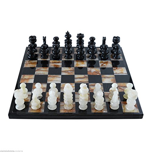 Jeu d'échecs complet en marbre noir onyx | Onix Chessboard fait main