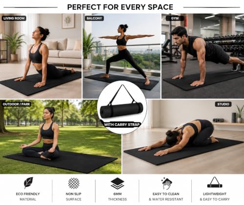 Image of Premium TPE Yoga Mat - 6MM | Non-Slip | With Carry Strap For Men & Women Exercise Mat for Home Workout & Gym Anti Slip Anti Skid.