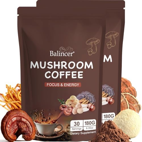 Mushroom Coffee Instant Powder with Adaptogens & Superfoods, 60 Servings