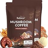 Mushroom Coffee, 6 Adaptogenic Mushrooms (Lion's Mane, Cordyceps, Turkey Tail & Other) Mixed with Premium Instant Coffee for Focus, Energy, Immune and Gut Health Support, 60 Servings