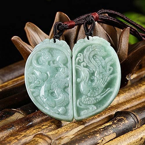 Green Jade Jadeite Carved Dragon Phoenix Double Couples Necklace Amulet Pendant for Lovers Women Men(Certificate,Set of 2) - Image 6