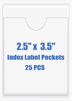 Origin-Joy 25 PCS Self-Adhesive Index Label Pockets, Clear Plastic Peel & Stick Card Holders with Top Open for Loading 2.5 x 3.5 inch