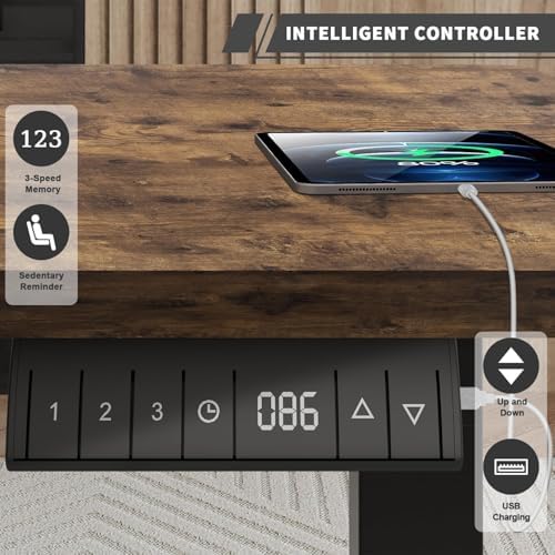 Bild 3 - JUMMICO Höhenverstellbarer Schreibtisch 160 x 80 cm mit Kabelwanne, Höhenverstellbar Elektrisch Stehpult mit USB-Buchse, Computertisch, Ergonomischer Steh-Sitz Tisch, Bürotisch, Vintage-Braun