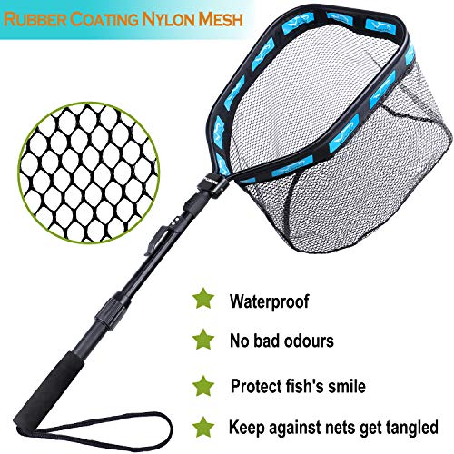 PLUSINNO Floating Fishing Net for Steelhead, Salmon, Fly, Kayak, Catfish, Bass, Trout Fishing, Rubber Coated Foldable Landing Net with Telescoping Pole Handle, Fishing Gear and Gifts for Men (1.0m) by PLUSINNO - Image 9