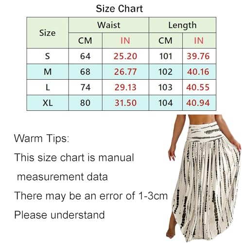 Women Plus Size Elastic High Waist Smocked Printing Irregular Split Vacation Midi Skirts4
