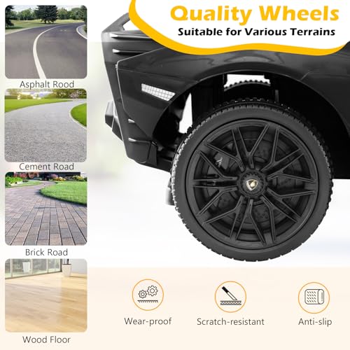 SOARS Lamborghini Rutschauto, Rutschfahrzeug mit Abnehmbarer Schiebstange, Universalrädern, Stauraum, Scheinwerfern, USB-Anschluss, Musik, Spielzeugauto für Kinder ab 1 Jahr (Schwarz) – Bild 7