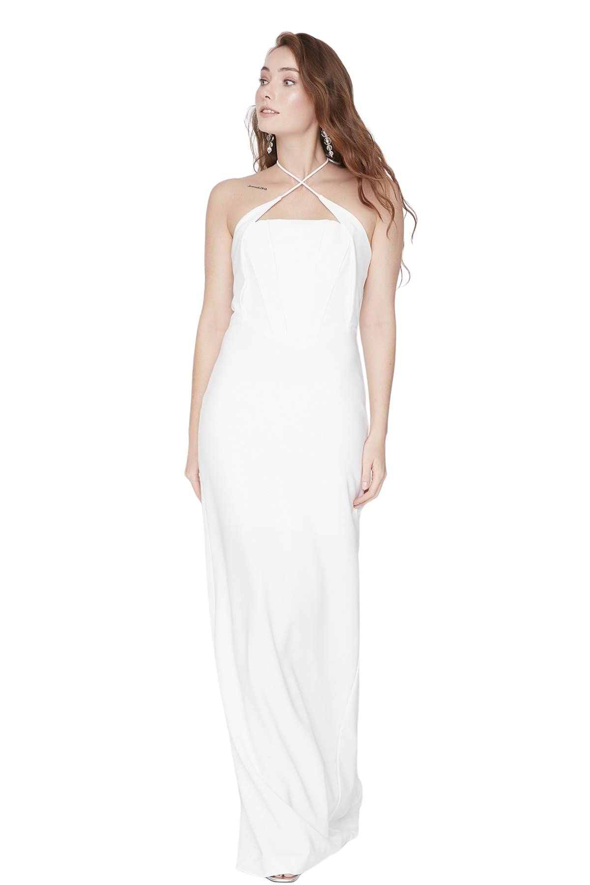 Trendyol Women Maxi Shift Fitted Woven Evening Dress Ecru