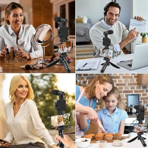 Image of All in One Smartphone Video Recording Kit with LED Light Shotgun Microphone Tripod Stand & Bluetooth Remote Vlogging & Content Creation Kit for YouTube Reels TikTok & Live Streaming
