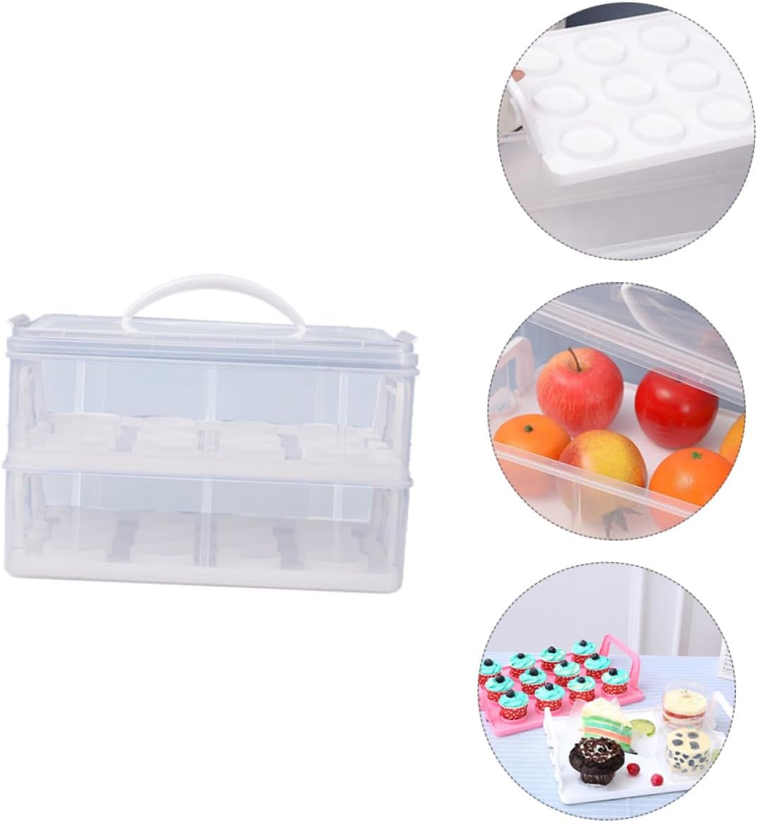 PRETYZOOM Double Layer Cake Packaging Box Plastic Dessert Carrier Lid for Cupcakes and Muffins Portable Storage Organizer for Bakery Treats