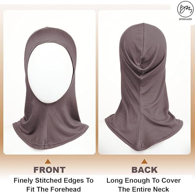 BISMAADH 4 Pieces Modal Hijab Cap Adjustable Stretchy Turban Full Neck Cover Shawl Cap Full Neck Coverage for Lady2