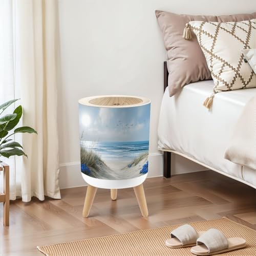 Pequeño bote de basura con tapa azul océano 1.8 gal miniatura 2