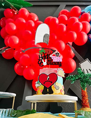 Bunny Music Star Cake Topper For For Bad Bunny Heart Birthday Cake Toppers Decoration Glitter Music Star Theme Happy Birthday Party Supplies #TOP6