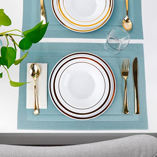 Image of FGSAEOR Placemats,Table Place Mats for Kitchen Dining, Heat-Resistant Anti-Skid Stain Washable PVC Table Mats, Easy to Cleaning Woven Vinyl Dinner Mats (Blue, 6 Pack)