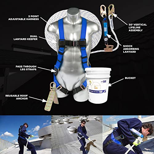 Ateret Bucket Of Roof Harness Safety Kit, Harness Men, 50 Ft. Vertical Lifeline Assembly, Reusable Anchor, Safety Harness Fall Protection Kit #TOP5