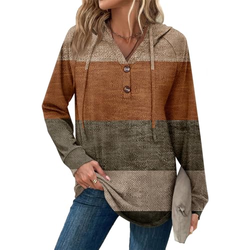 Womens Hoodies Button Down Long Sleeve Flannel Plaid Loose V Neck Shirts Dressy Casual Plus Size Tunic Soft Hooded Sweatshirt Travel Western Hoodie Cute Women Fall Sweaters School Outfits for Teachers