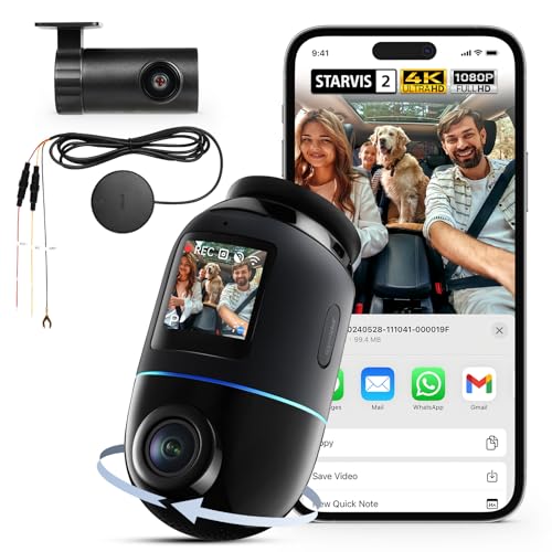 70mai Dash Cam 4K Omni, 4K+1080P Dashcam Auto 360 Grad Vorne und Hinten mit STARVIS 2 HDR, 4G LTE UP04, 24H Parkmodus, AI-Bewegungserkennung, Nachtsicht, GPS WiFi, App-Steuerung, 128GB Micro