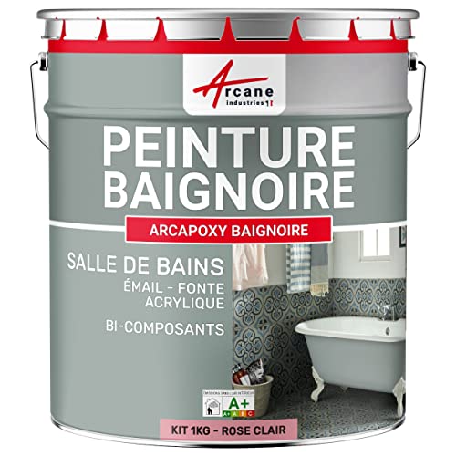ARCANE INDUSTRIES Peinture BAIGNOIRE LAVABO : Résine Salle de Bain pour Baignoire émail, acrylique et fonte - 1 kg (jusqu'à 3 m² en 2 couches) Rose Clair - RAL 3015