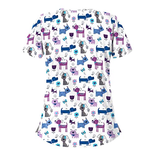 OIOLOYJM Printed Scrub Tops Women V Neck Short Sleeve Plus Size Scrubs for Womens Nursing Uniforms Shirts with Pockets
