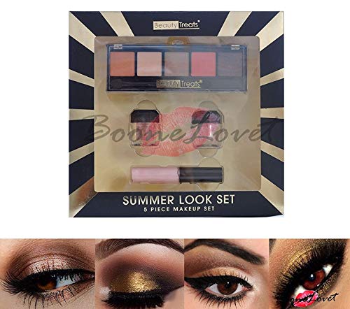 5pc Beauty Treats Summer Look Gold Pro Shimmer Eyeshadow/Eye Shadow Palette & Lip Gloss Set