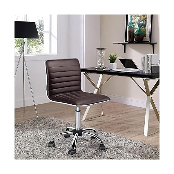Yaheetech task chair armless office chair pu leather ribbered modern desk chair adjustable low back swivel chair wrolling wheels accent comfy working chair makeup chair brown  urban country home decor