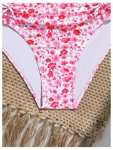Image of RoseSeek Girl's Ditsy Floral Bathing Suits 2 Piece Ruched Wireless Boho Bikini Swimsuits Summer Beachwear