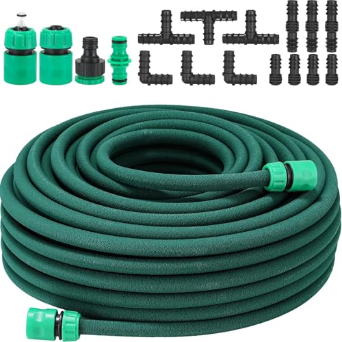 50M Soaker Hose Set, Drip Hose Set, Drip Irrigation Leaky Pipe, Porous Hose for Flowerbeds, Vegetable Gardens and Greenhouses Irrigation