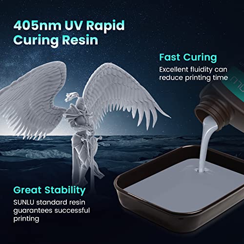 3D Printer Resin 2Kg, Sunlu Standard Photopolymer Fast Curing Resin For 4K/8K Lcd/Dlp/Sla Resin 3D Printer, 405Nm Uv Curing 3D Printing Resin, Excellent Fluidity, Easy To Use，Grey 2000G #TOP2