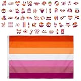 Lesbian Flag, Pride Flagge für lesbische Gemeinschaft, Lesben Fahne mit Aufklebern, 1 Stück Flagge plus 55 Sticker, Dekoration für Veranstaltungen und Zuhause