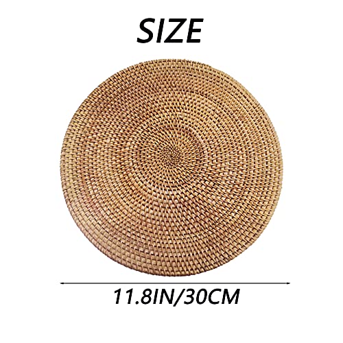 Set Of 2 Round Rattan Placemat Natural Hand-Made Rattan Heat-Resistant Placemat Insulation Pad Rattan Trivets (Round 11.8X11.8Inch) #TOP1