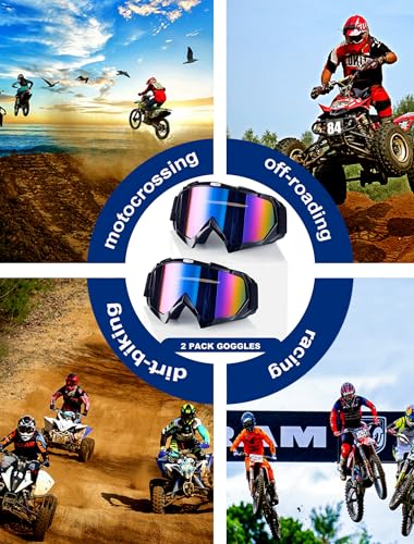 Image of 2Pcs Dirt Bike Goggles Motocross Motorcycle ATV Riding Dustproof Windproof Off Road Racing MX Four Wheeler Goggles