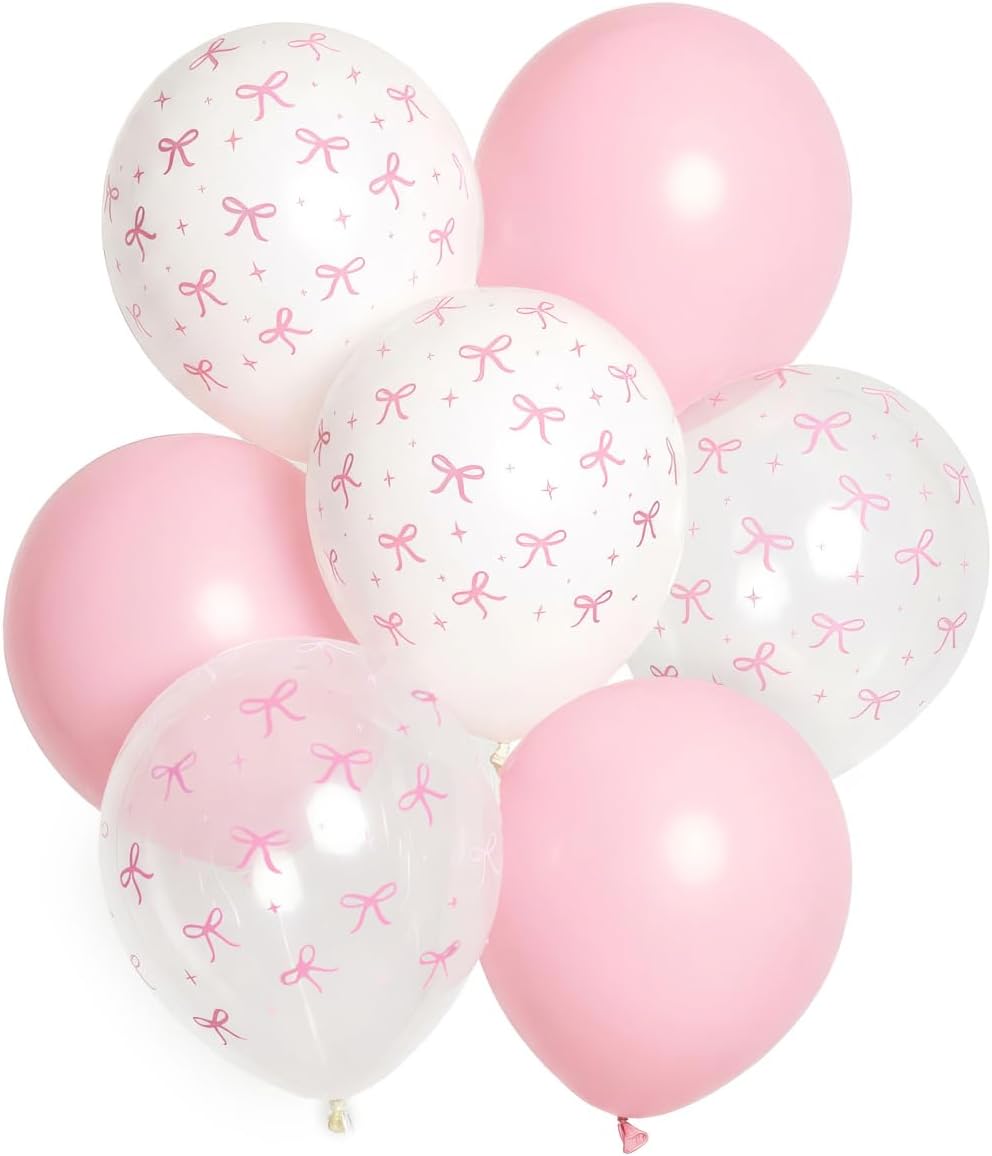 xo, Fetti Party Decorations Pink Latex Bow Balloons - 24 pk, 12" | Bachelorette Decorations, Bow Theme Birthday Party, Bridal Engagement Decor, Coquette Cute Supplies