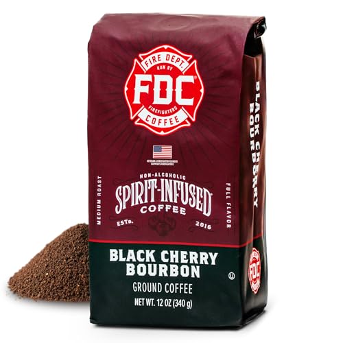 Fire Department Coffee - Black Cherry Bourbon Coffee - Gives Back to Firefighters - Premium Bourbon Infused Ground - Non-Alcoholic - Roasted in the USA - Veteran Owned - 12 oz
