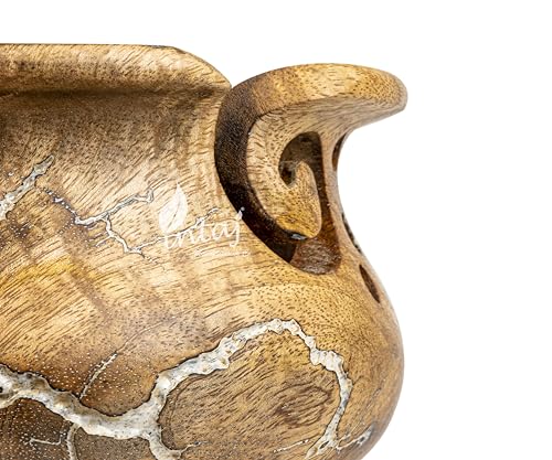 Image of INTAJ Wooden Yarn Bowl for Knitting and Crochet, 7 Inch No-Snag Holder