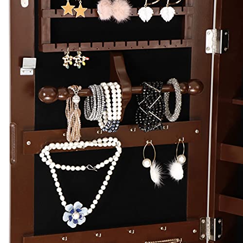 Super Deal Jewelry Armoire Lockable Jewelry Cabinet Wall/Door Mounted Jewelry Organizer With Full Length Mirror And Drawers - 14.5W X 48H In - Brown #TOP5