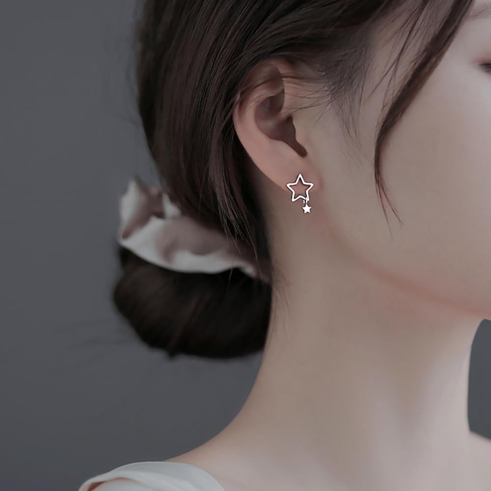 Reffeer Solid 925 Sterling Silver Star Stud Earrings for Women Teens Star Post Stud Earrings Drops - Image 3